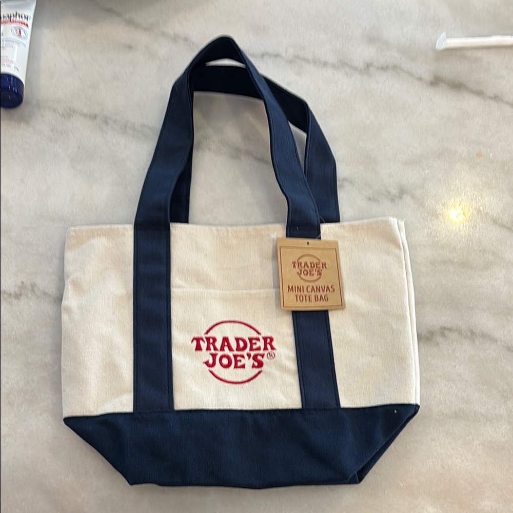 Trader Joe's Mini Canvas Tote Bag - Cream and Navy